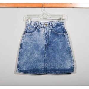 Vintage 90s WHIPP Blue Jean Distressed Denim High Waisted Mini Skirt Sz 5/6